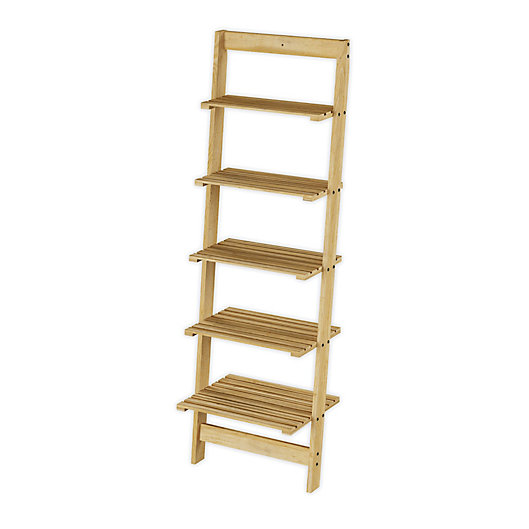 Hastings Home 5 Shelf Ladder Bookshelf, Casual Home Ladder Warm Brown Wood 5 Shelf Bookcase