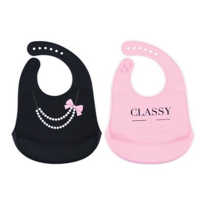 2-Pack Classy Silicone Bibs in Pink 