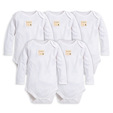 Burt&#39;s Bees Baby&reg; Size 0-3M 5-Pack Organic Cotton Long Sleeve Bodysuit in Cloud. View a larger version of this product image.