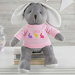 Hop Hop Personalized Bunny in Grey with Pink Shirt