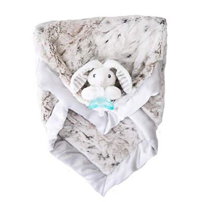 Hunny Bunny Baby Toddler 100% Cotton with Satin Trim Blanket with Pocket and Pocket/Strap Holder for Pacifier or Toy ZALAMOON Luxie Pockets Blanket 