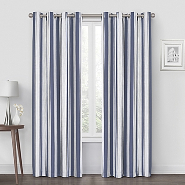 Quinn Stripe 84-Inch Grommet Blackout Window Curtain Panel in Navy (Single). View a larger version of this product image.