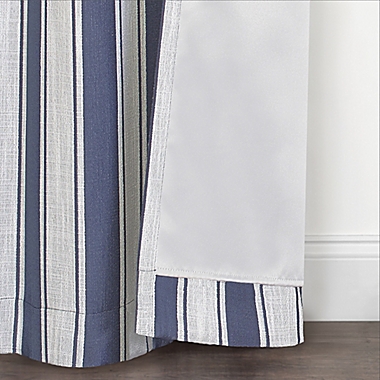 Quinn Stripe 84-Inch Grommet Blackout Window Curtain Panel in Navy (Single). View a larger version of this product image.