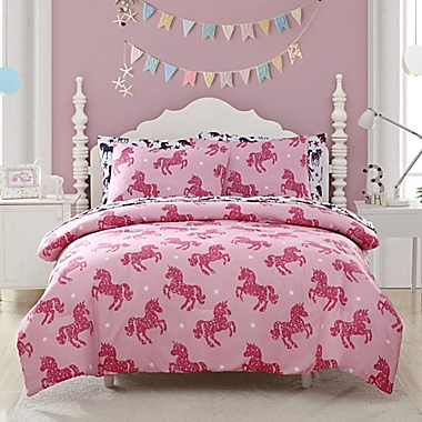 Kute Kids Shimmering Glitter Unicorn 2-Piece Twin Comforter Set in Pink. View a larger version of this product image.
