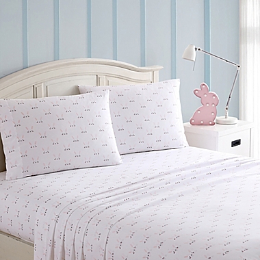 Kute Kids Happy Bunny Faces Twin Sheet Set in White. View a larger version of this product image.