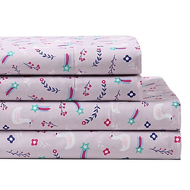 Kute Kids Swan Love Full Sheet Set in Purple. View a larger version of this product image.