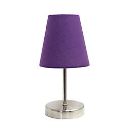 Simple Designs Sand Nickel Mini Basic Table Lamp in Purple with Fabric Shade