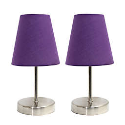 Simple Designs Sand Nickel Mini Basic Table Lamp in Purple with Fabric Shade (Set of 2)