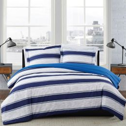 PAISLEY GEOMETRIC STRIPED TEAL BLUE COTTON BLEND DOUBLE DUVET COVER 