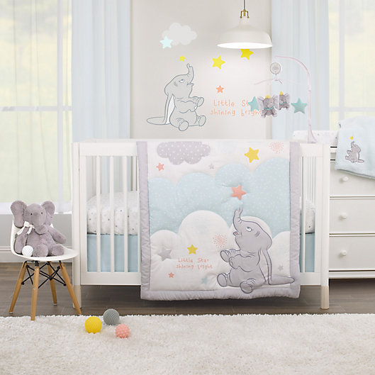 Alternate image 1 for Disney Baby® Dumbo Shine Bright Little Star 3-Piece Crib Bedding Set in Aqua/Grey