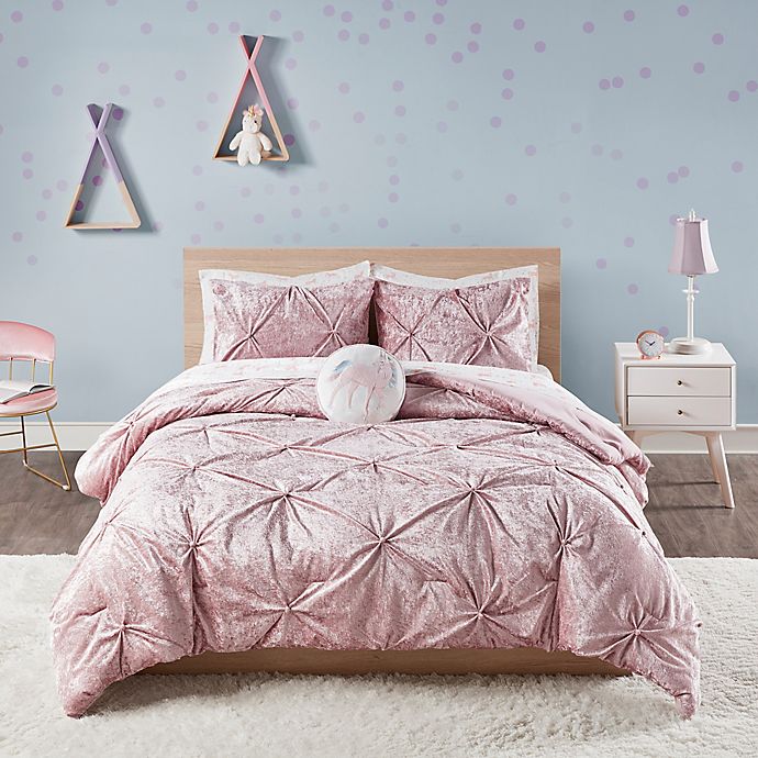 Ivy Crushed Velvet Full Queen Comforter, Pink Queen Bed Set