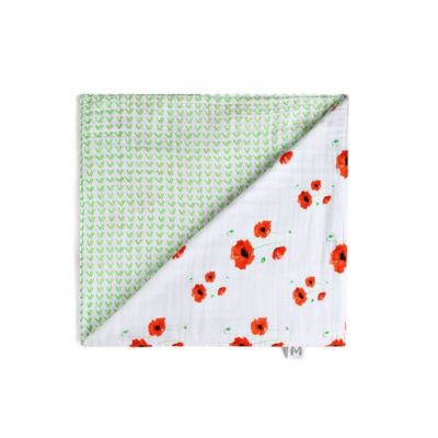 Malabar Baby Organic Cotton Reversible Muslin Snuggle Blanket in Poppy