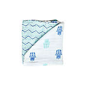 Malabar baby Hamsa Organic Cotton Blanket in Blue/White