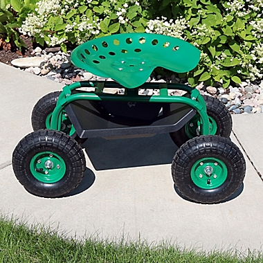 Sunnydaze Decor Rolling Garden Cart with 360 Degree Swivel Seat in Green. View a larger version of this product image.