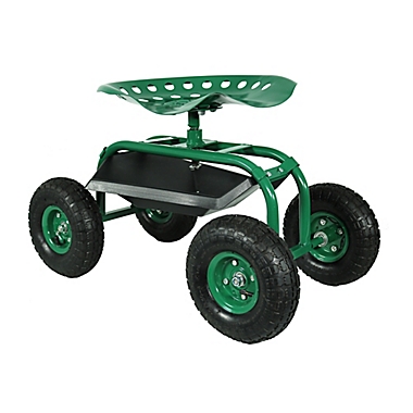 Sunnydaze Decor Rolling Garden Cart with 360 Degree Swivel Seat in Green. View a larger version of this product image.