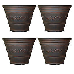 Sunnydaze Laurel Round Polyresin Indoor/Outdoor Flower Planter Pots in Rust (Set of 4)