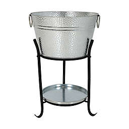 Sunnydaze Decor Ice Bucket Drink Cooler with Stand and Tray in Black/Silver