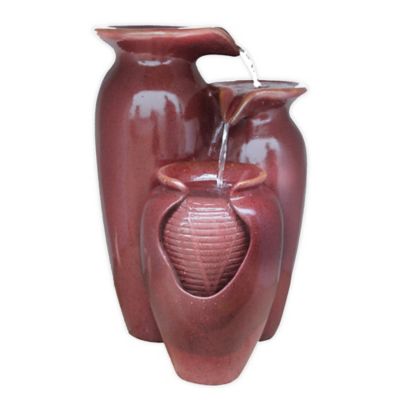 Teamson Home Outdoor Cascading Jars Waterfall Fountain in Coral Red