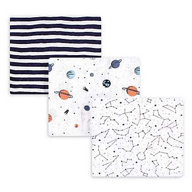Hudson Baby&reg; 3-Pack Space Muslin Swaddle Blankets in White/Blue. View a larger version of this product image.