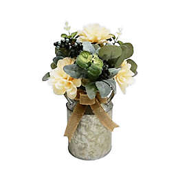 Artificial White 14-Inch PolySilk Floral Arrangement in Tin Cansiter