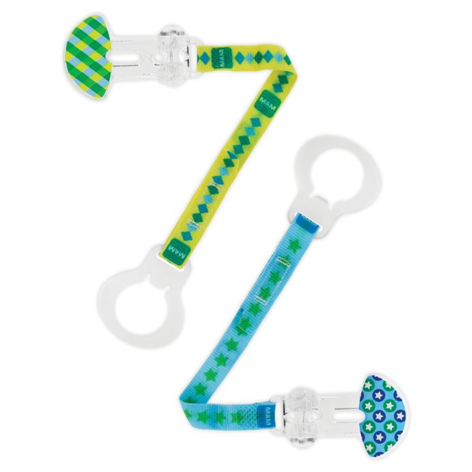 MAM® 2Pack Trends Pacifier Clips in Blue/Yellow Bed Bath and Beyond