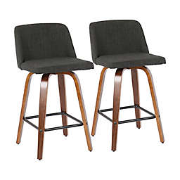 LumiSource Toriano Wood Counter Stool with Square Black Metal Footrest (Set of 2)