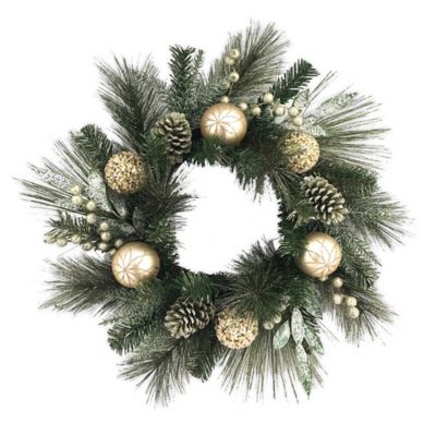 24 Inch Christmas Grapevine Berry Wreath In Green Bed Bath And Beyond   380190669544466p