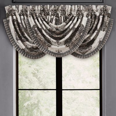 Vera Waterfall Window Valance In Silver, Black And Silver Kitchen Curtains