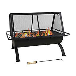 Sunnydaze Northland Grill Wood /Charcoal Fire Pit with Protective Cover in Black