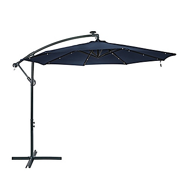 Sunnydaze 10-Foot Offset Solar LED Patio Umbrella in Navy Blue. View a larger version of this product image.