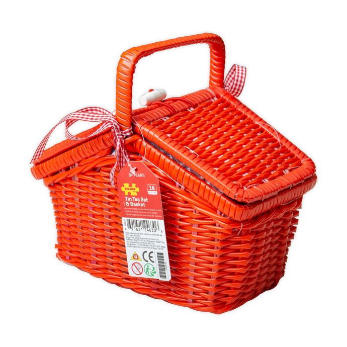 toy tea set with basket