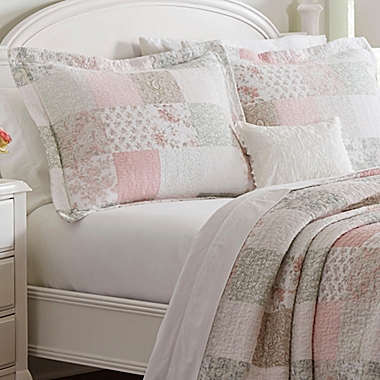 Laura Ashley&reg; Celina Patchwork Reversible 3-Piece  Full/Queen Quilt Set in Pastel Pink. View a larger version of this product image.