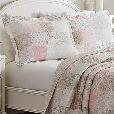 Laura Ashley&reg; Celina Patchwork Reversible Quilt Set in Pastel Pink. View a larger version of this product image.