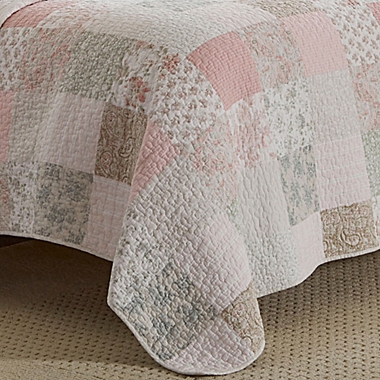 Laura Ashley&reg; Celina Patchwork Reversible 3-Piece  Full/Queen Quilt Set in Pastel Pink. View a larger version of this product image.
