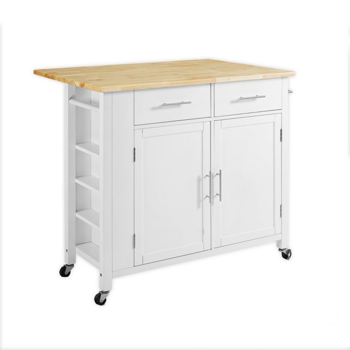 Crosley Savannah Wood Top Drop Leaf Kitchen Island Cart In White Bed Bath Beyond