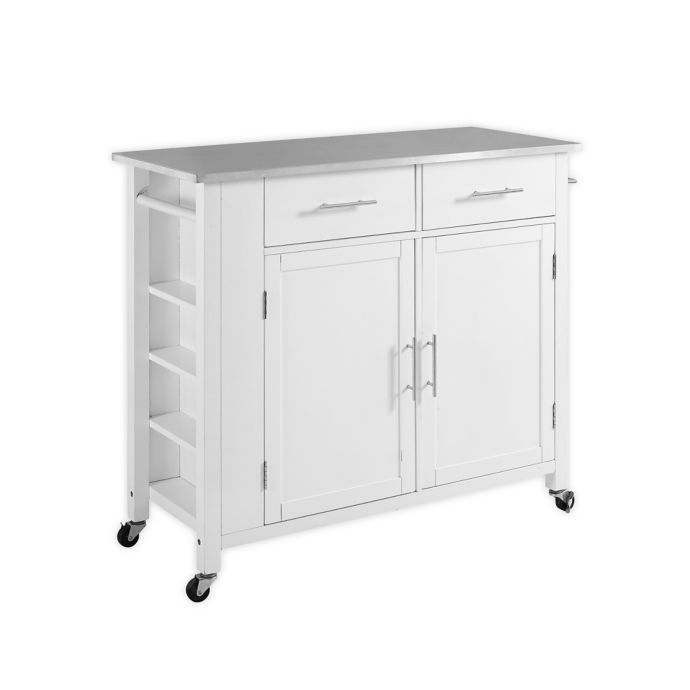 Crosley Savannah Stainless Steel Top Kitchen Island Cart In White Bed Bath Beyond