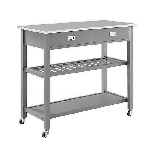Crosley Chloe Stainless Steel Top, White Kitchen Island Cart With Stainless Steel Top
