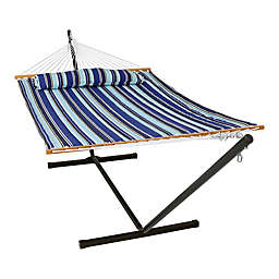 Sunnydaze Quilted Hammock with 12-Foot Metal Stand in Catalina Beach