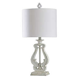 StyleCraft Robert Distressed White Poly Resin Table Lamp with Fabric Shade