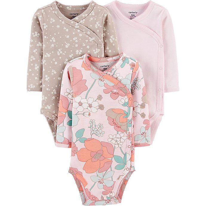 carter's® Preemie 3Pack Floral SideSnap Bodysuits in Pink buybuy BABY