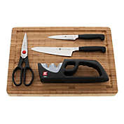 ZWILLING Four Star 5-Piece Kitchen Knife Set with Knife Sharpener and Cutting Board