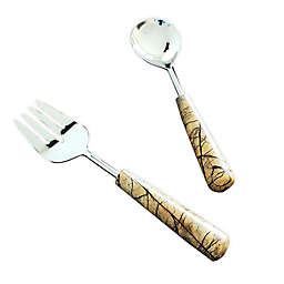 VCNY Home Brown Forest Marble Tear Drop Handle 2-Piece Salad Set