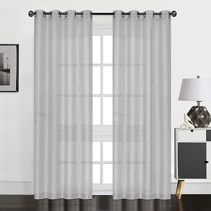 Perry 84 Inch Grommet Textured Sheer, White And Silver Curtains
