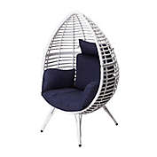 Teamson Home Wicker Egg Patio Chair with Navy Cushions