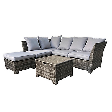 Coastal 6-Piece Sectional Patio Sofa Set in Grey/Cream. View a larger version of this product image.