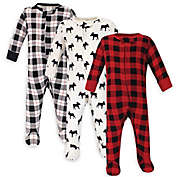 Hudson Baby&reg; Size 3-6M 3-Pack Moose Sleep and Play Footies in White/Black/Red