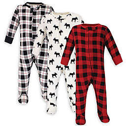 Hudson Baby® 3-Pack Moose Sleep and Play Footies in White/Black/Red