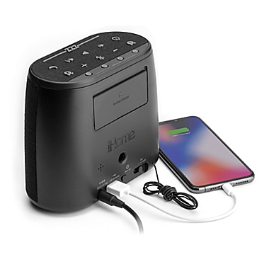 iHome&trade; Bluetooth Dual Alarm Clock Radio with Speakerphone and USB Port in Black. View a larger version of this product image.