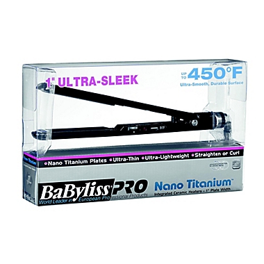 BaBylissPRO&reg; Nano Titanium 1&quot; Ultra Sleek Flat Iron in Black. View a larger version of this product image.