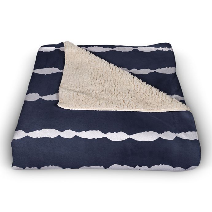 Navy Nautical Stipes 50x60 Sherpa Fleece Blanket | Bed Bath & Beyond